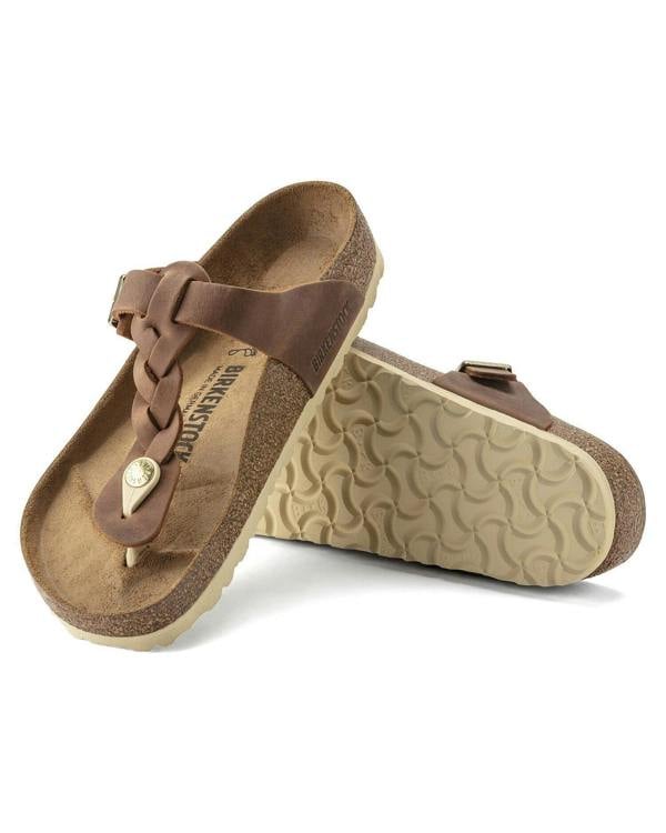 Birkenstock Gizeh Braided Natural Oiled Leather Womens Sandals - Cognac - CHO - Designer Womens Sandals