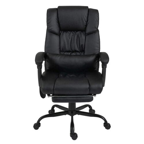 Bobobiy 6-Point Massage Office Chair, PU Leather Desk Chair with Adjustable Height and Footrest for Home Office, Black