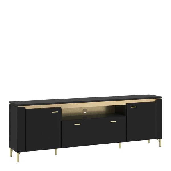 Furniture To Go Genoa TV Cabinet 2 Door 1 Drawer 200cm Wide in Black Matt/Gold