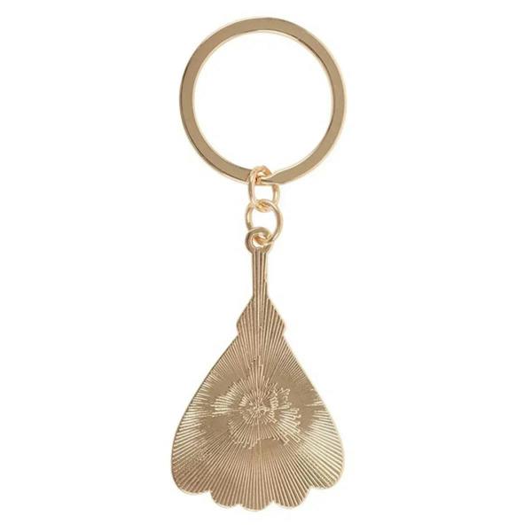 Gold keyring charm with scalloped flower enamel design and single hanging ring