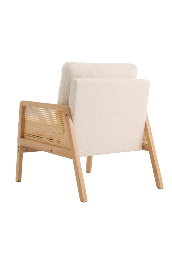Living and Home White Teddy Fur Rattan Armrest Sofa Cushioned Armchair