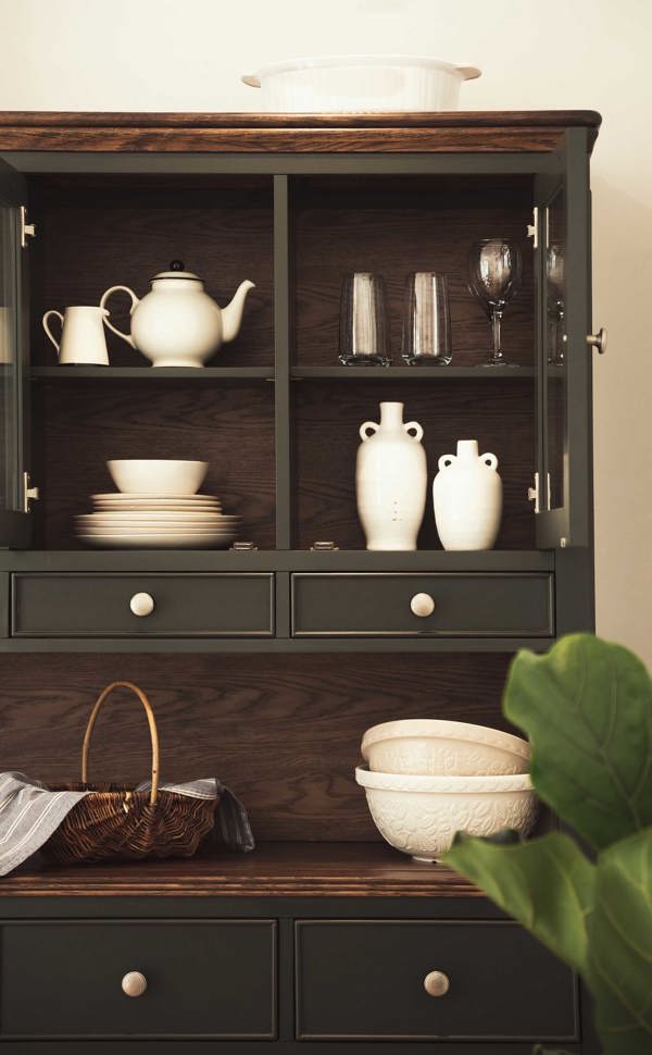 Statement Furniture Queensbury Large Triple Dresser, Three Door Display Cabinet with Oak Top