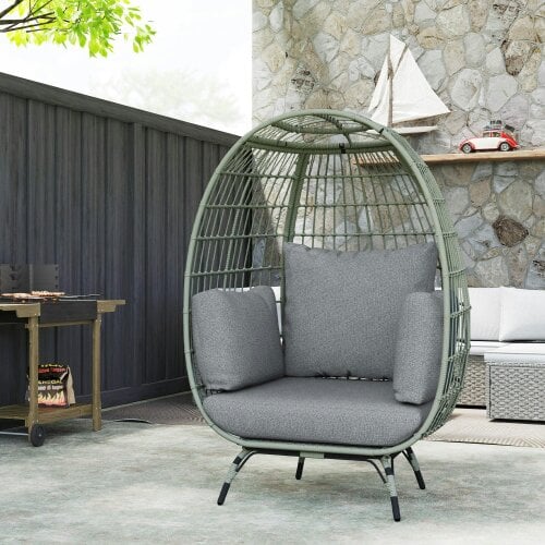 Wyld Haus Tomova Grey Rattan Rope Grey Egg Chair with Cushions And Matching Pillows