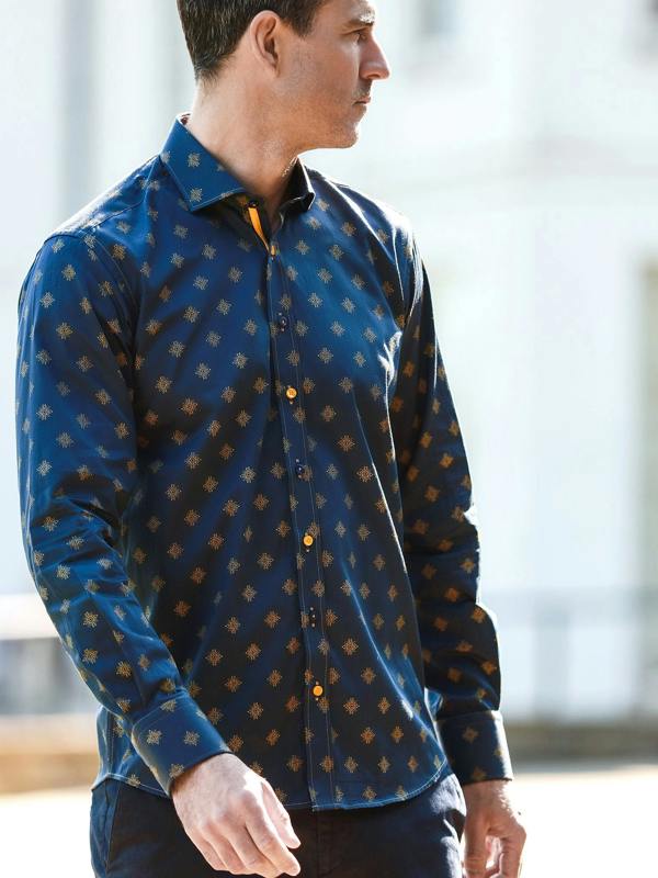 Claudio Lugli Talisman Mosaic Print Men's Long Sleeve Satin Cotton Shirt