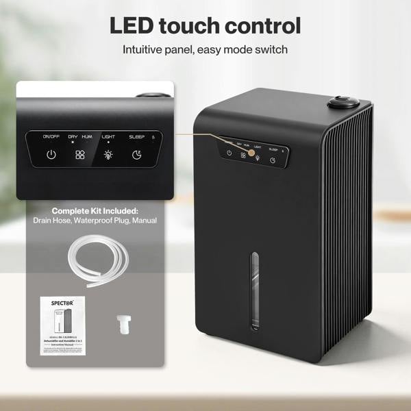 Spector Dehumidifier Humidifier 2 in 1 Portable Electric LED Auto Off Black 3.2L
