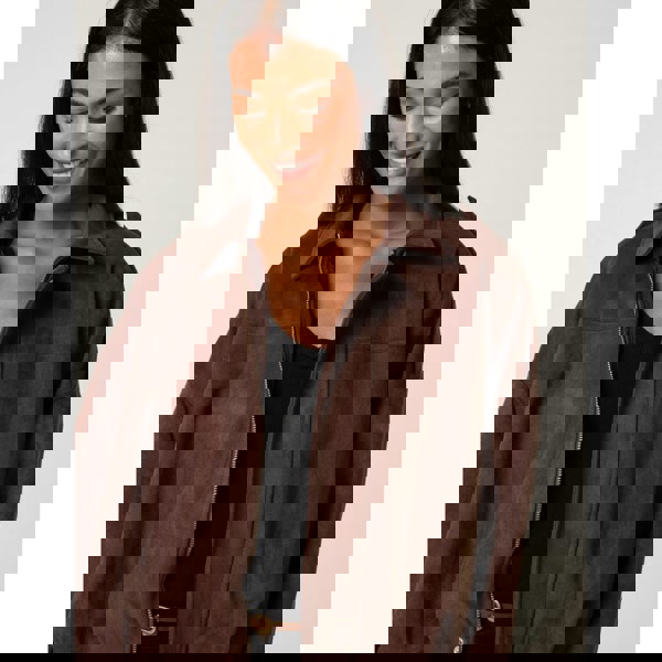 Blue Vanilla Suedette Puffball Jacket - Brown