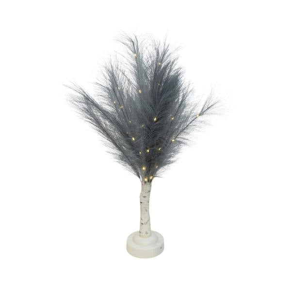 70cm Grey Feather Tree Table Lamp with Warm White LEDs, Battery-Operated Decorative Light image 1