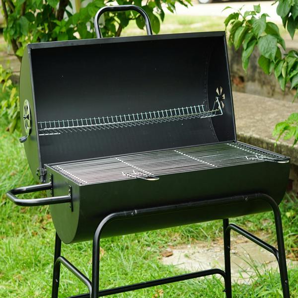 Gr8 Garden Large Oil Drum Charcoal BBQ Grill with Warming Rack and Wheels