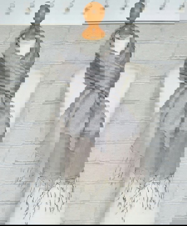 Antonia York Sophia Silver Grey Organza and Crepe Silk Viscose Tasselled Special Occasion Wrap