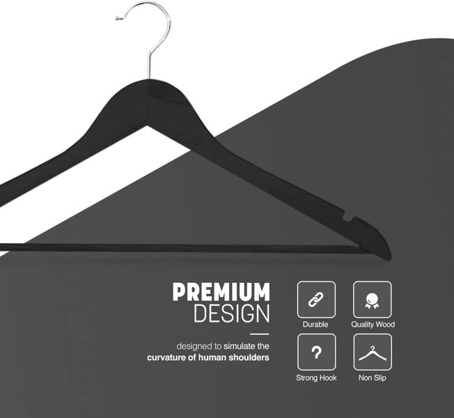 Dyzi 20 Pack Wooden Clothes Hangers With Non Slip Bar