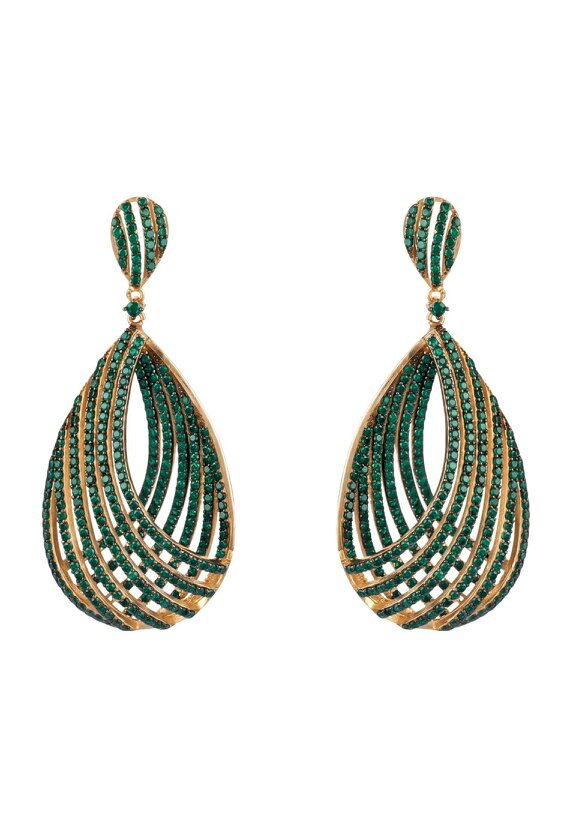 Latelita Vortex Teardrop Earrings Emerald Green Gold