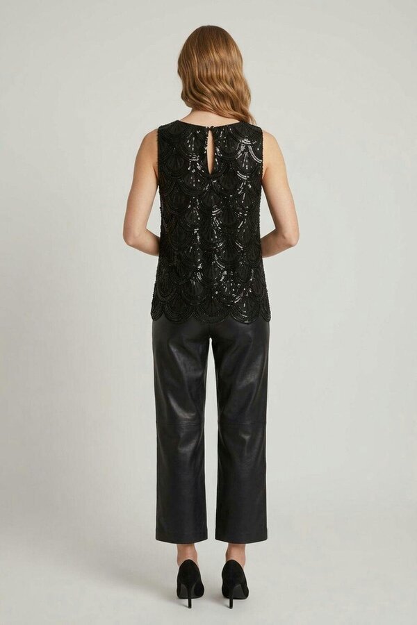 Izabel London Bead Embellished Layered Sleeveless Top