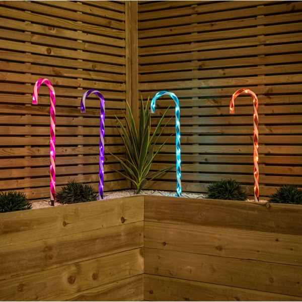 Samuel Alexander 62cm Set of 4 Light up Christmas Candy Cane Garden Path Lights with 40 Rainbow LEDs