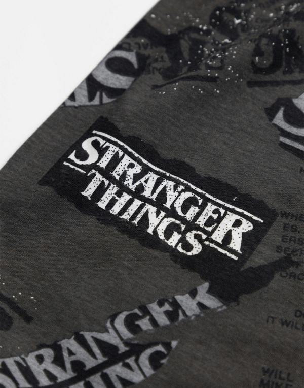 Stranger Things Mens White Logo Short Sleeve Long Leg Pyjama Set