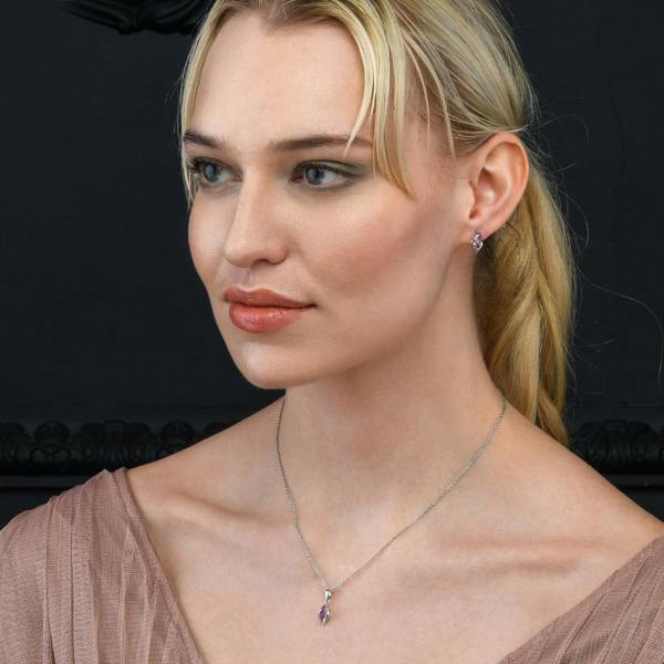 namana 925 Sterling Silver Amethyst Marquise Pendant Necklace