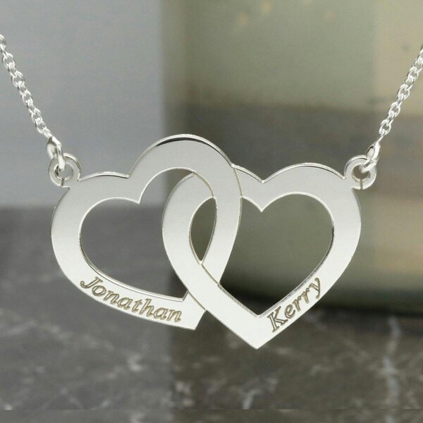 Christopher James of London Sterling Silver Engraved Horizontal Double Heart Pendant With Chain