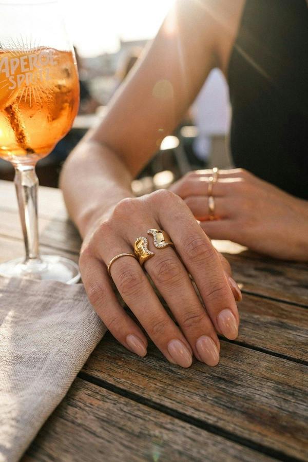 ARIIRA Fenella Wavy Band Crystal Embellished Ring