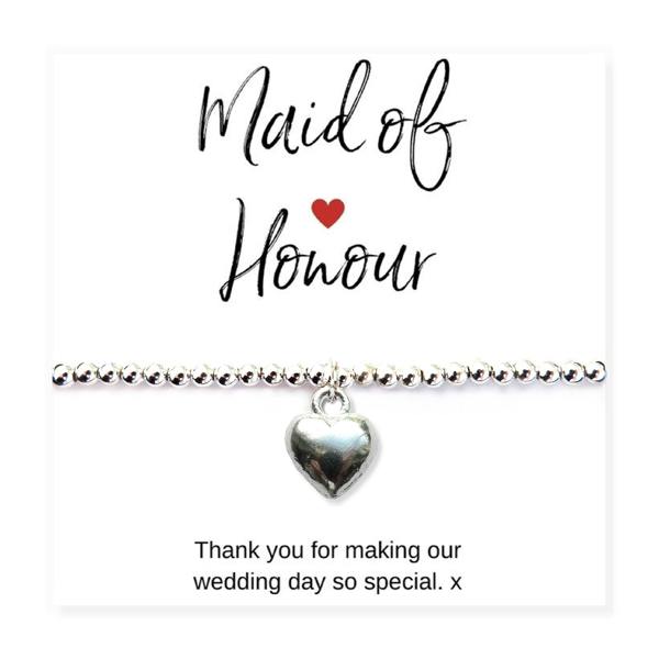 Aye Do Gifts Maid of Honour Heart Bracelet & Thank You Gift Card