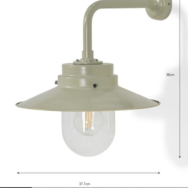 Technical dimension diagram for the HMS Belfast inspired wall light showing a height of 38cm and width of 37.7cm.