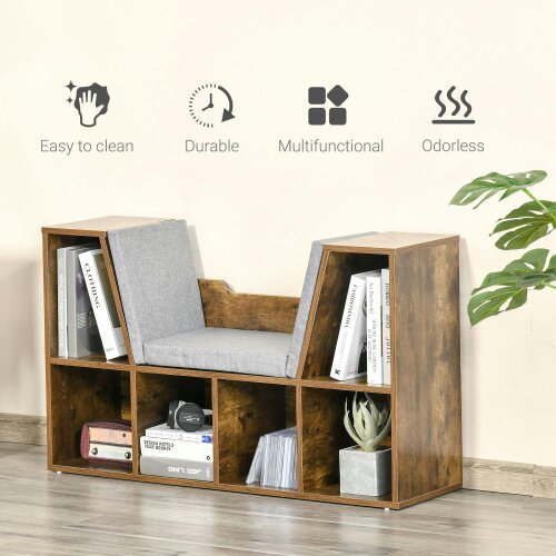 Wyld Haus Kalavi Wood Rustic Brown Cube Bookcase With Cushioned Reading Seat