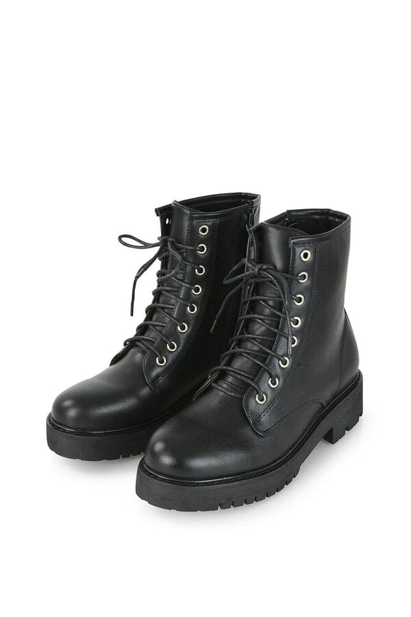XY LONDON Chunky Low Block Heel Lace up Ankle Biker Boots
