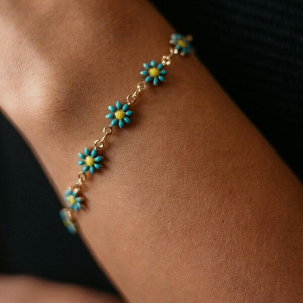 The Colourful Aura Multicolour Turquoise Sun Flower Summer Indie Boho Daisy Charms Bracelet