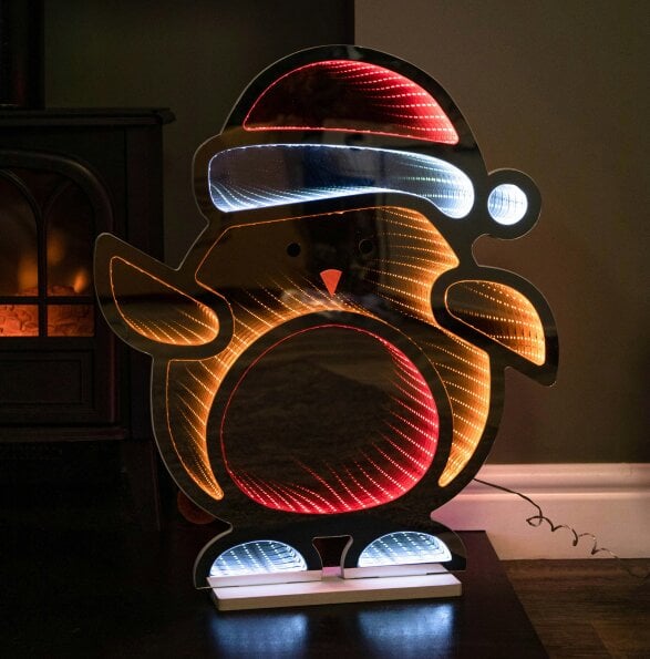 Samuel Alexander 60cm Light up Robin in Santa Hat Christmas Infinity Decoration with LEDs