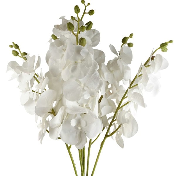 Leaf Pack of 6 x 100cm Artificial Phalaenopsis Orchid White Stem