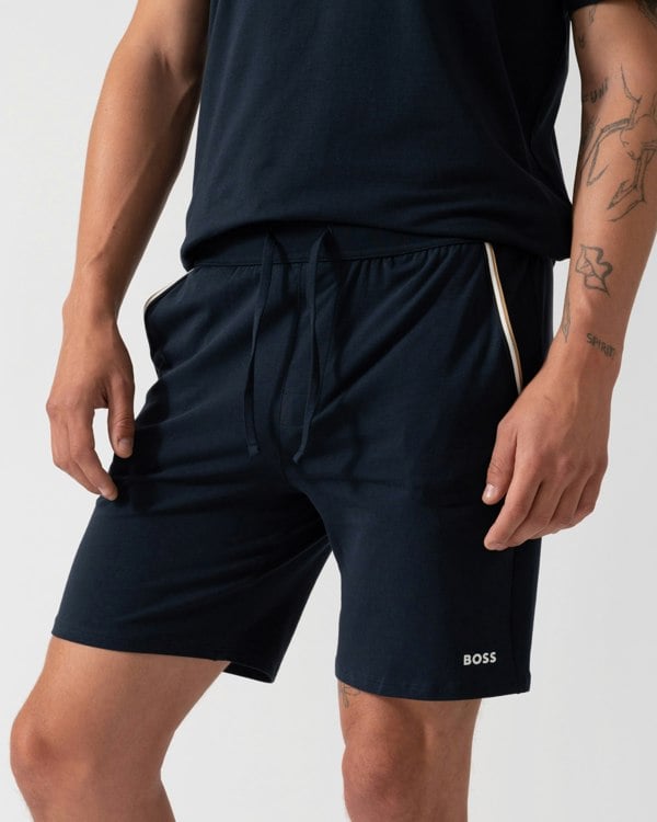 BOSS Orange Unique Mens Stretch-Cotton Pyjama Shorts with Tape Trims  - Dark Blue 403