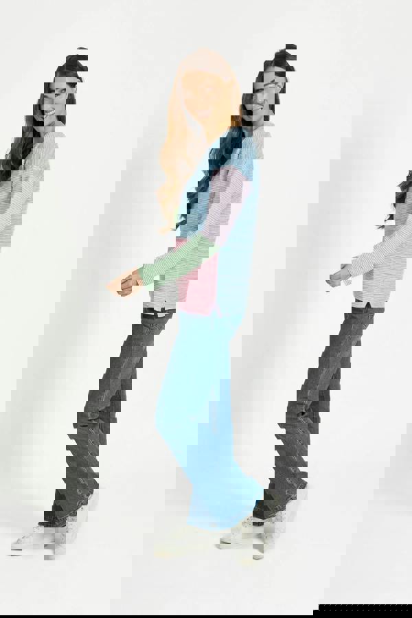 Mudflower Pastel Colour Block Twist Yarn Knitted Jumper