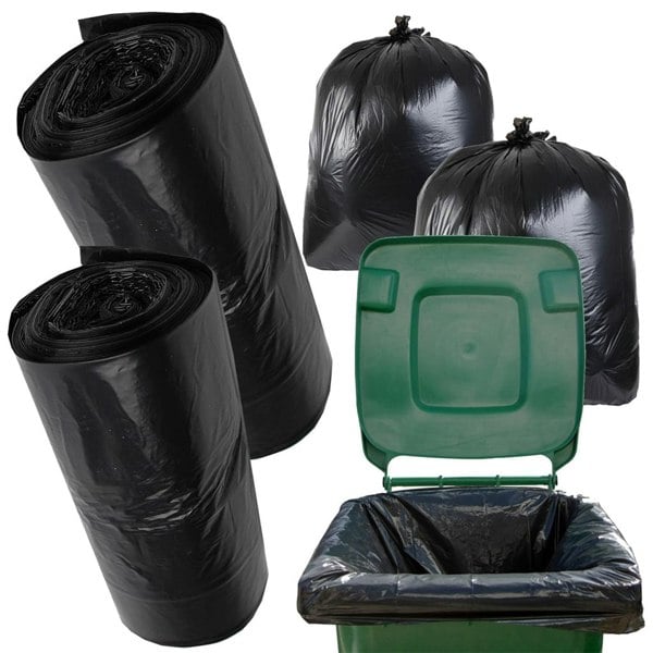 30 x Black Wheelie Bin Liners 240L Large Capacity Refuse Sacks For Outdoor Bins