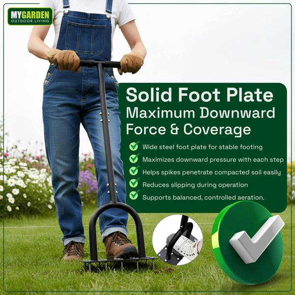 My Garden Outdoor Living My Garden Lawn Aerator Tool with 15 Spikes Built-in with 3 Extra Spikes - 98cm Long Manual Lawn Spike Aerator with T-Handle