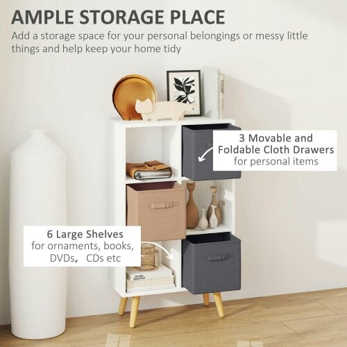 Wyld Haus Nadiro Wooden White 6 Cube Storage Unit With 3 Fabric Drawers And OFauxn Shelves