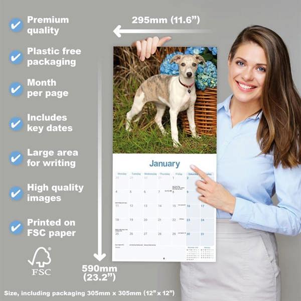 Whippet Calendar 2027, Wall Calendars, Month To View, Dogs, Gift
