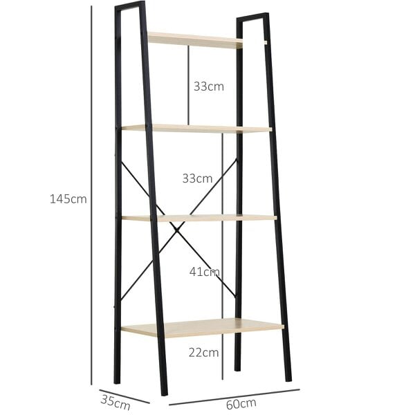 Wyld Haus Karafi Wood And Metal Oak And Black 4 Tier Ladder Style Bookshelf