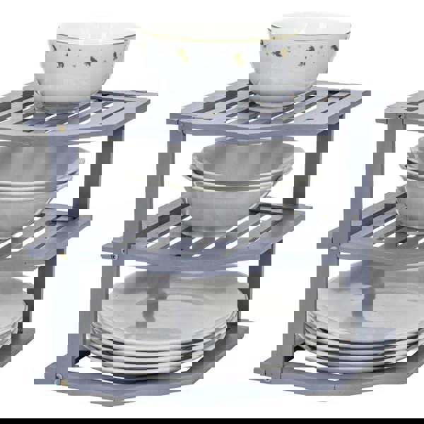 MANTRARAJ 3 Tier Bamboo Corner Shelf Rack Unit Kitchen Cupboard Storage Organiser Worktop Tidy Kitchen Plate Rack