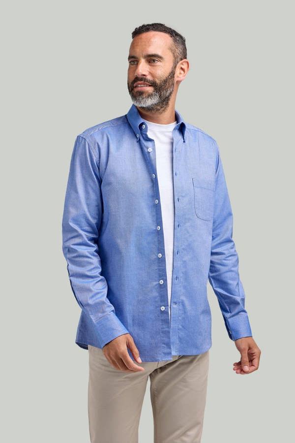 Mid Blue Button-Down Collar Washed Oxford Shirt