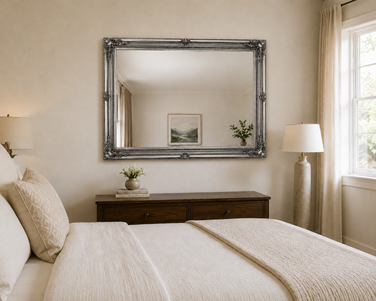 Downton Interiors Antique Silver Extra Large Wood Frame Wall Mirror 106cm x 75cm