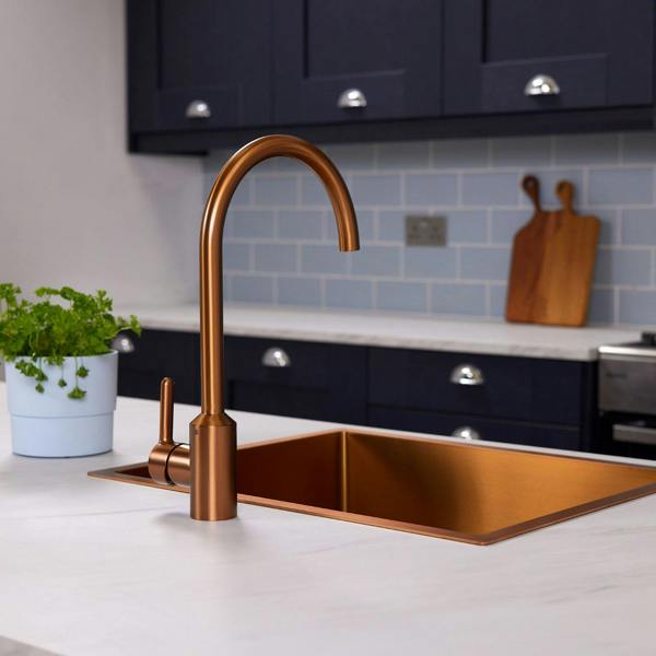 Flode Bryne | Single Lever Kitchen Sink Mixer Tap with Swivel Spout | Brushed Copper Finish