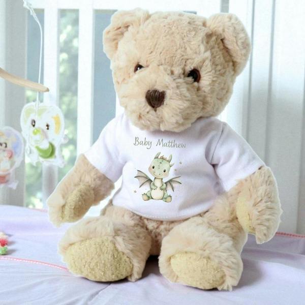 Personalised Luxury Teddy Bear with Little Dinosaur T-Shirt