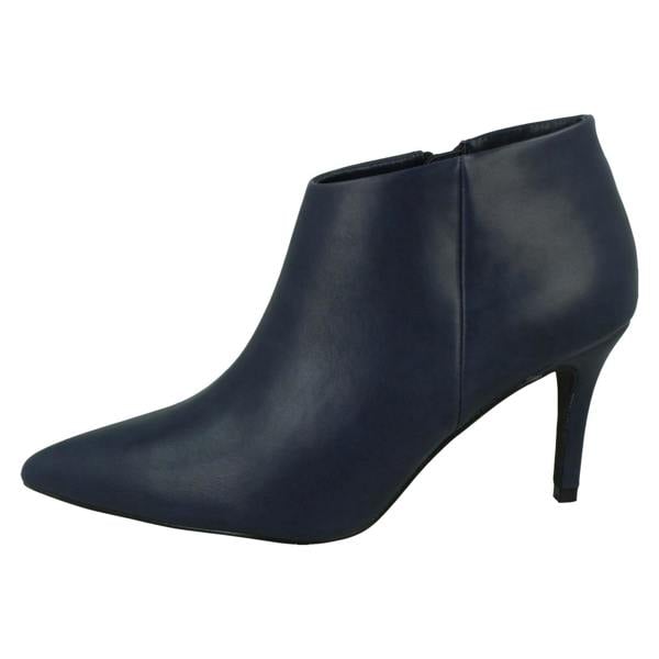 Spot On Ladies Spot On High Heel Low Cut Ankle Boot with Metal Heel Trim F51229