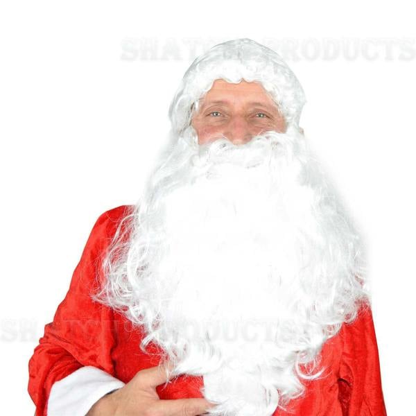 One Size White Curly Deluxe Santa Beard and Wig Set for Fancy Dress, Parties and Seasonal Displays image 1