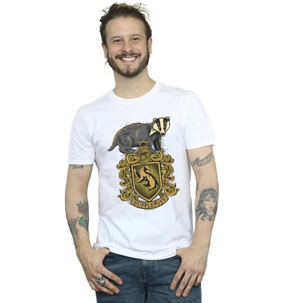 Harry Potter Mens Hufflepuff Sketch Crest T-Shirt - White