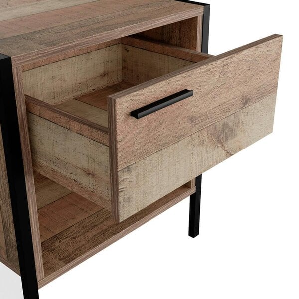 Wyld Haus Lucan Oak Effect Distressed  Bedside Table 1 Drawer Open Shelf