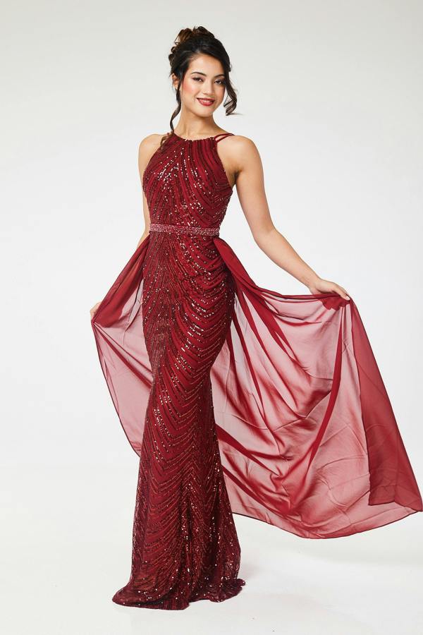 LuvForever Reya - Wine Sequin Maxi Dress