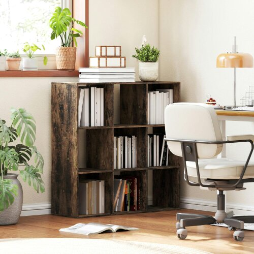 Wyld Haus Toleel Wooden Rustic Brown 9 Cube Storage Bookcase