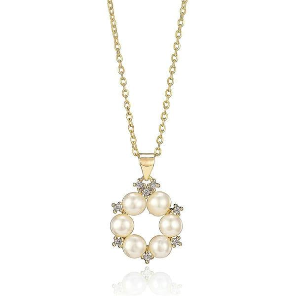 Pia Faux Pearl Pendant Necklace, Gold-Tone Crystal Ring Pendant