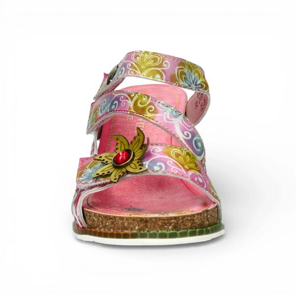 Laura Vita Balade 32 - Women's Rose Pink Floral Leather Wedge Sandals