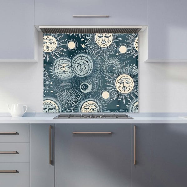 Warren Reed - Designer Silver Blue Moon and Stars Kitchen Splashback