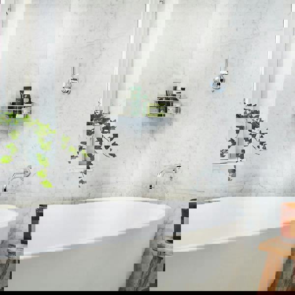 BESLAGSBODEN Polished Chrome Stainless Steel Corner Shower Basket Self Adhesive Wall Mounted